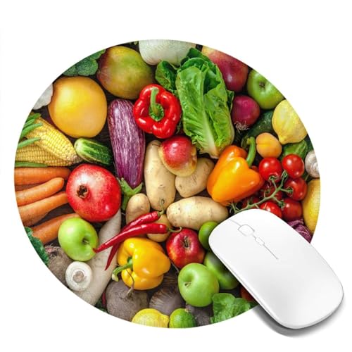 BYwenhopnbs Tapis de Souris Rond à Motifs de Fruits et légumes Frais, Bords Cousus, 20 x 20 cm – vue 2