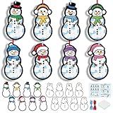 Tinlade 32 Set Christmas Snowman Suncatchers Craft Kit Winter DIY Window Stained Glass Tissue Paper Snowman Hanging Ornaments Make Your Own Suncatcher Arts Xmas Winter Home School Classroom Activities