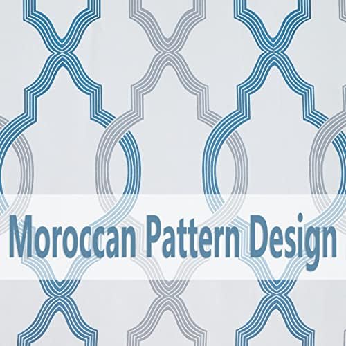 Fmfunctex Blue Blackout Window Curtains for Bedroom Living Room 90 inch Long Modern Moroccan Pattern Print Grey Thermal Insulated Drapes Privacy Protection Window Treatment Sets Grommet Top, 2 Panels