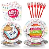 SCIONE 96 Pcs Books Themed Party Plates and Napkins Party Supplies Tableware Set for kids Back to School Supplies Book Club Reading Party Decorations for 24 Guests