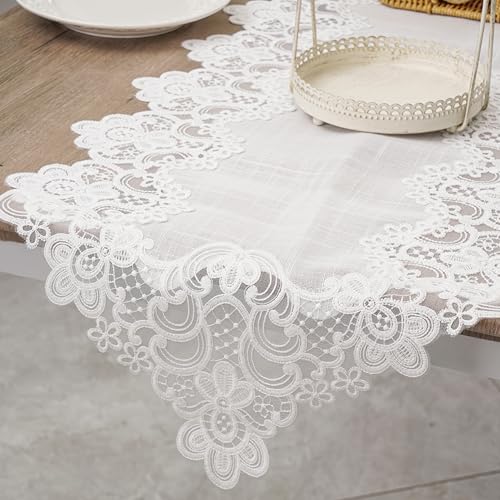 LINTONG Lace Table Runner, Farmhouse Rustic Macrame Dresser Scarf, Vintage