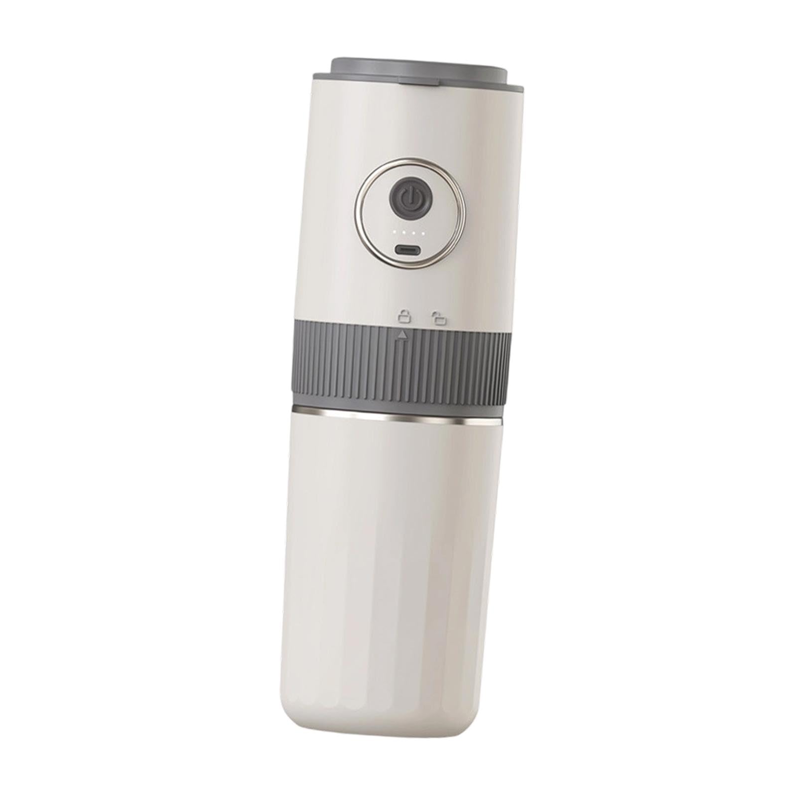 Cafetera Portátil Eléctrica con Molinillo de Café Integrado Filtro de Goteo Vaso Térmico y Batería Recargable Elaborada en PP y Acero Resistente, Beige, Individual