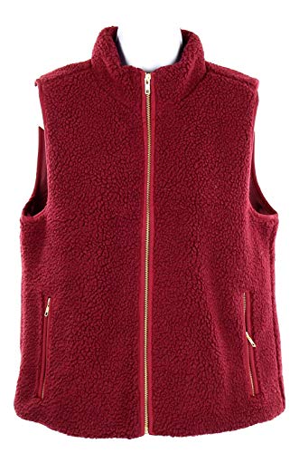 J Crew Mercantile Women's Plush Fleece Sherpa Zip Front Vest Jacket M H1197 Burgundy