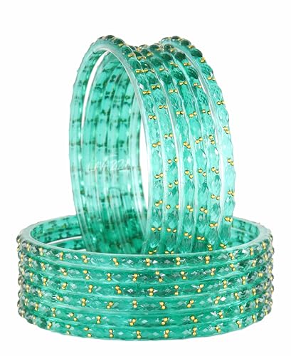 Image of LAVAZZA Raindrop Glass Bangles Set For Women & Girls with Zircon Diamond Stone & Beads | Trendy Transparent Crystal Glass Bangles | Fancy Kanch ki Chudi Set | Bangles for Wedding, Party- Set of 12