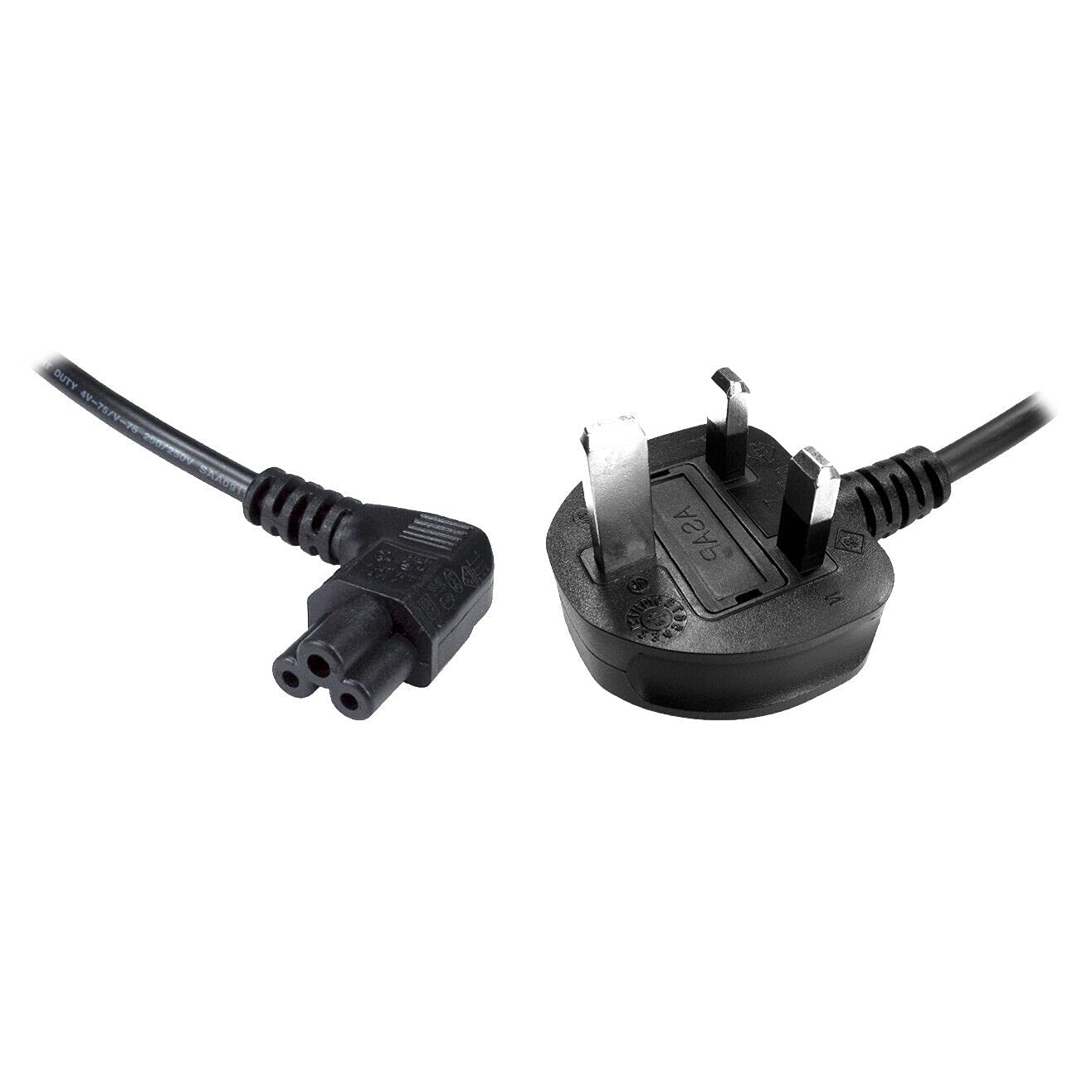 DKURVE Right Angle 1.8m 6ft UK 3 Pin Mains Plug PSU Clover Lead IEC C5,90 Degree Cable