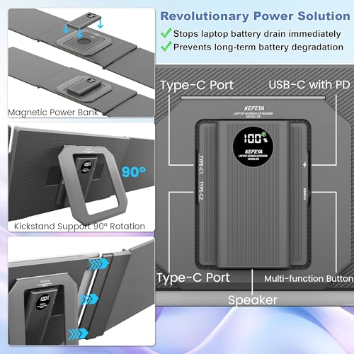 Image of KEFEYA 15.6 inch Laptop Screen Extender, Includes Power Bank, FHD 1080P IPS Triple Laptop Monitor Extender for 13-17 inch Laptops, Plug & Play with HDMI /USB-A /TYPE-C /Hub, Compatible with Windows, Mac, Android