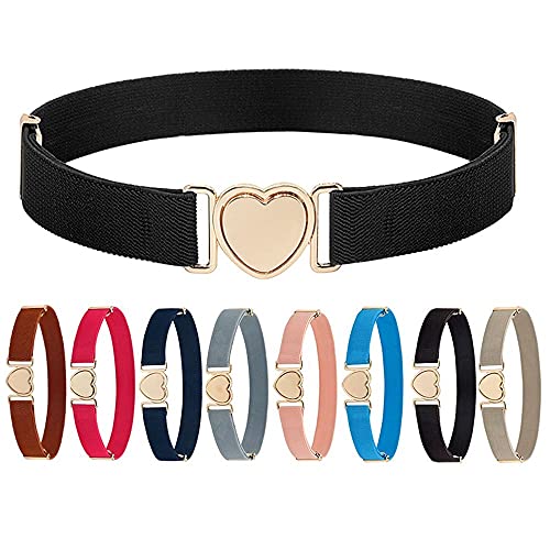 Kids Nickel Free Blets, Simple Elastic Alloy Canvas Girl Punch-free Waistband Heart Shape Buckle Children Stretch Belts Waist Belt(navy blue)4