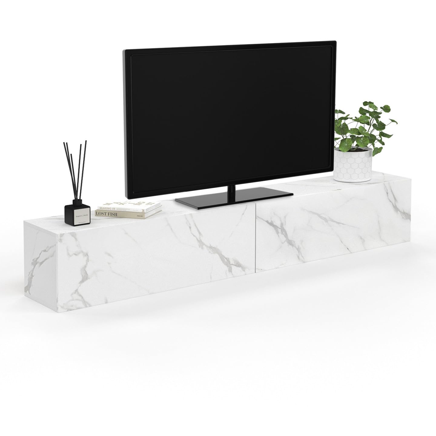 IDMarket Elio - Mueble para TV (180 cm, 2 puertas, madera, efecto mármol)