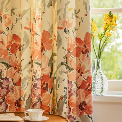 Foraoy Custom Curtains Any Size 2 Panels Set 3 Color Abstract Art Watercolor Plant Flower Leaf Print Drapes Window Curtains thumb #6
