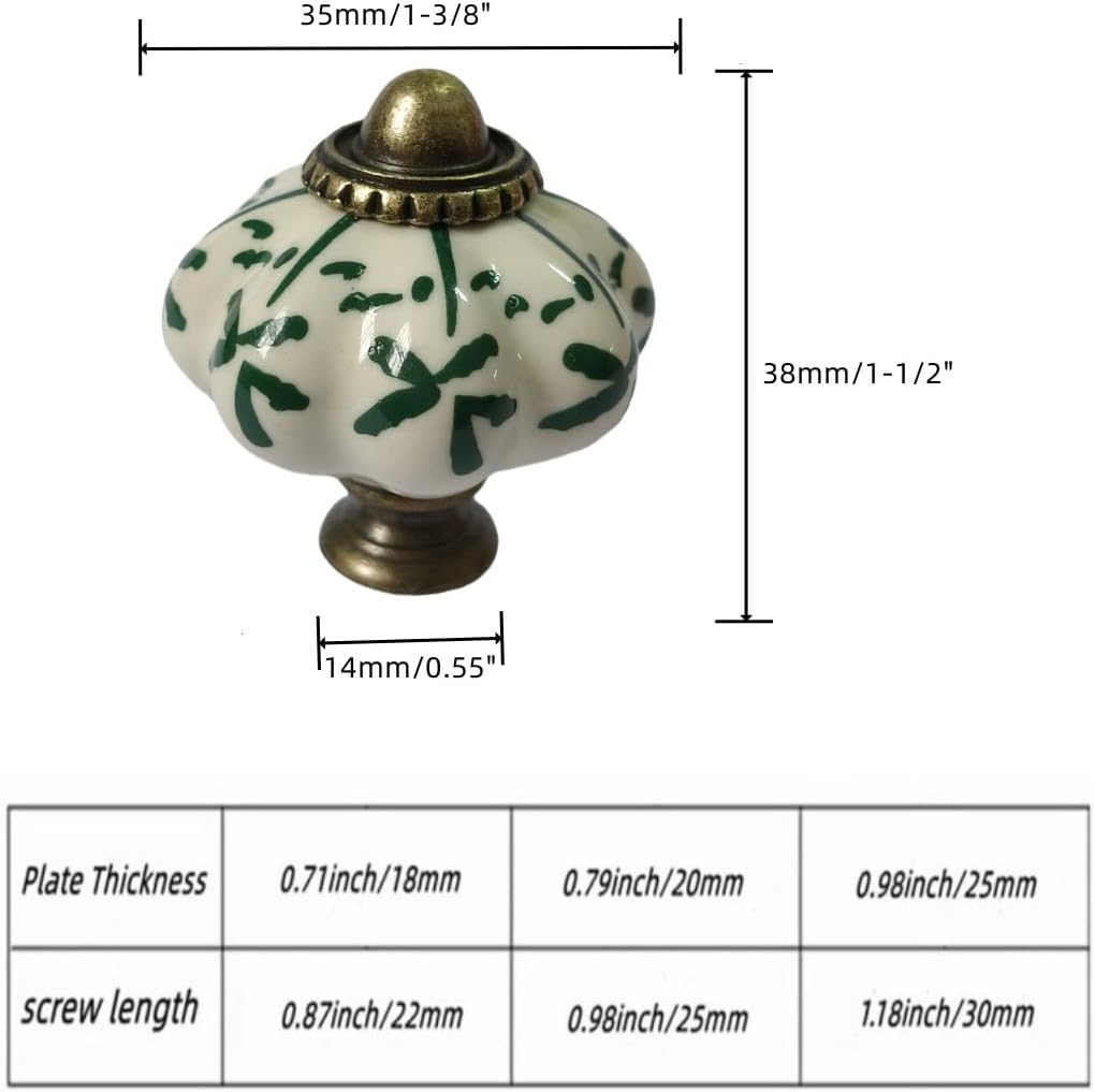 Ivory & Green Ceramic Knobs,Pumpkin Cabinet Knobs 4Pcs Vintage Drawer Pulls and 12Pcs Screws
