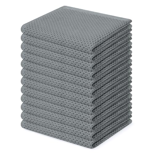 Image of Homaxy 100% Cotton Waffle Weave Kitchen Dish Cloths, Ultra Soft Absorbent Quick Drying Dish Towels, 12 x 12 Inches, 12-Pack, Grey