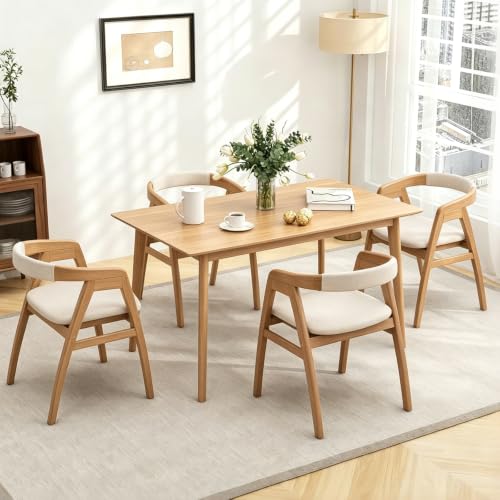 Image of COSTWAY Bamboo Accent Chairs Set of 4 with Wide Curved Backrest and Arms | Natural, Farmhouse Leisure Dining Chairs w /Comfy Cushion, Solid Legs, Upholstered Armchair for Living Room, Bedroom, Kitchen