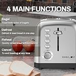 Toaster 2 Slice, Extra Wide Slot Toaster for Bagels, Bread, Waffles, 7 Shade Settings, 4 Main Functions, Removable Crumb Tray, 900 Watts Toasters, Brushed Stainless Steel - Image 4