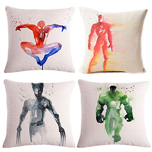 Fyon Superhero 4-Pack Cushion Covers Decorative Throw Pillow Cases for Sofa,Home,car 18x18inch -C