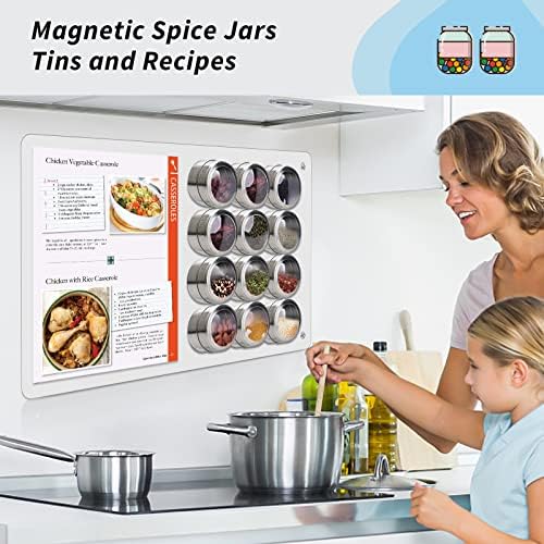 43.5 x 30 cm White Metal Magnetic Board for Wall - Magnet Notice Board to Display Magnetic Letters Numbers Animal, Poetry, Spice Jars, Notes, Photos, Suitable for Cubicle, Cabinet