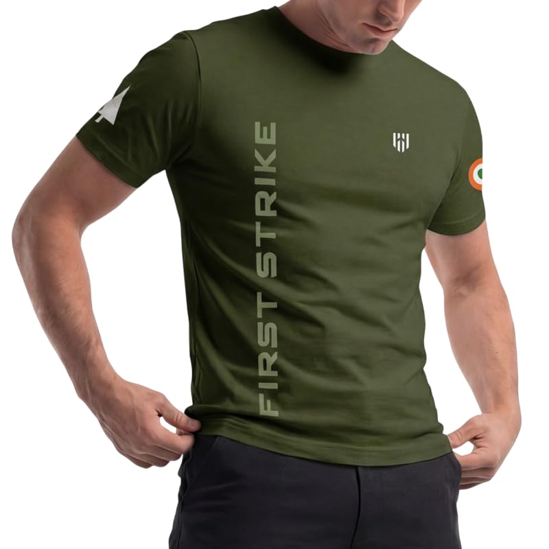Image of Deployed First Strike Signature Luxesoft Cotton T-Shirt | Army t Shirt for Men | Military | Commando | t Shirts | Round Neck | Half Sleeve | Regular Fit | Black
