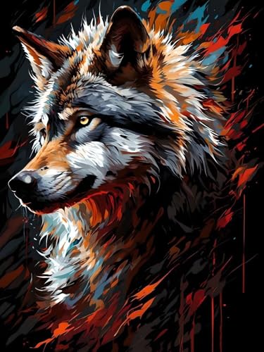 数字でペイントキャンバスにアクリル絵の具を描くためのDIYクラフトキット大人の絵画 動物 オオカミ 画の壁の装飾アート、フレームなし、30x40cm diy 数字油絵 数字塗り絵 大人の子供のためのギフト デジタル油絵 数字キットでペイント ホーム オフィ