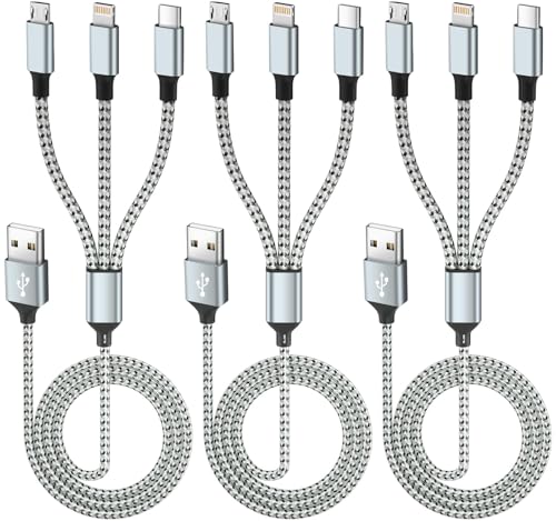 Image of Multi Charging Cable(3Pack 4FT), 3 in 1 Charging Cable for Multiple Devices | Multi Phone Charger Cord with Type-C, Micro USB and IP Port for iPhone 17-12 /iPad /Android /Tablets and More, Travel Essentials