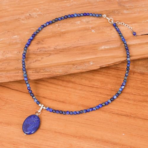 NOVICA Artisan Handcrafted Lapis Lazuli Pendant Necklace | Handmade Crystal Pendant Necklace | Adjustable .925 Sterling Silver Necklace | Artisan Necklace Pendant | Blue Lady Themed Necklace Thailand3
