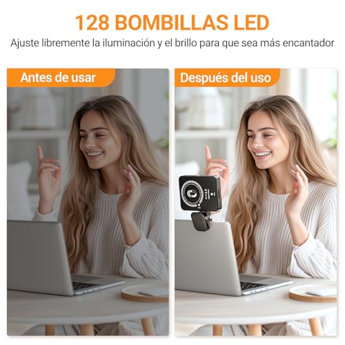 CIYYFVA 128 LED Luz de Relleno Magnética, 3 Modos y 10 Niveles de Brillo, Luz Selfie Recargable con Clip de 3000mAh para Vídeo/Teléfono/Tableta/Ordenador Portátil/Maquillaje - imagen 2