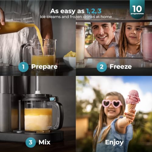 Cecotec Gelatec 2100 Multifunktions-Eismaschine, 500 W, 11 Programme für Eis und Granitgetränke, CreamOn und Re-Spin-Technologie, Touchscreen, 3 Becken, Fassungsvermögen 2,1 l