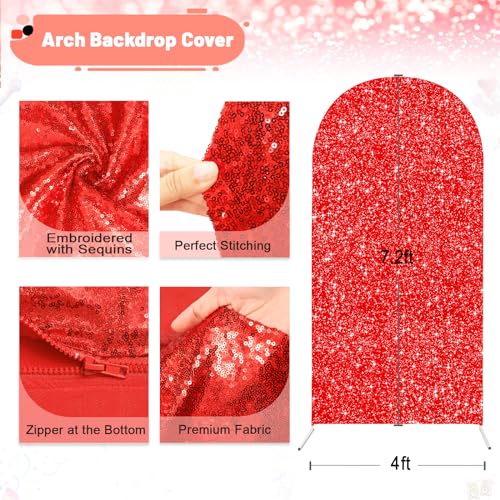Image of Graduation Sequin Red Arch Cover 7.2Ft Arch Background Cover Party Arch Backdrop Cover for Summer Wedding Bridal Shower Birthday Banquet Decor