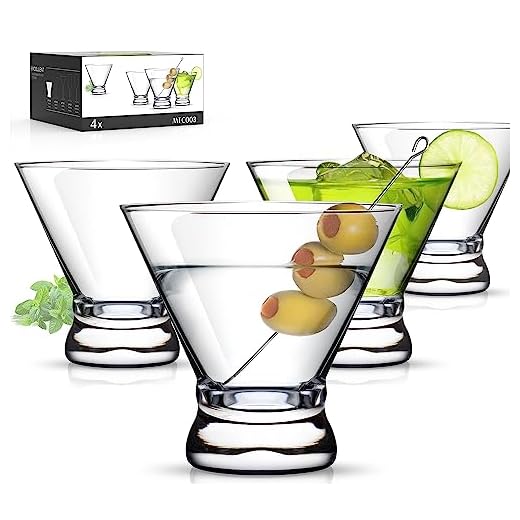 LUNA & MANTHA Martini Glasses Set of 4, Stemless Martini Cocktail Glasses for Margarita, Manhattan, Cosmopolitan, Home Bar, Evening Parties, Birthdays, Housewarming Gift, Crystal Clear 8 OZ