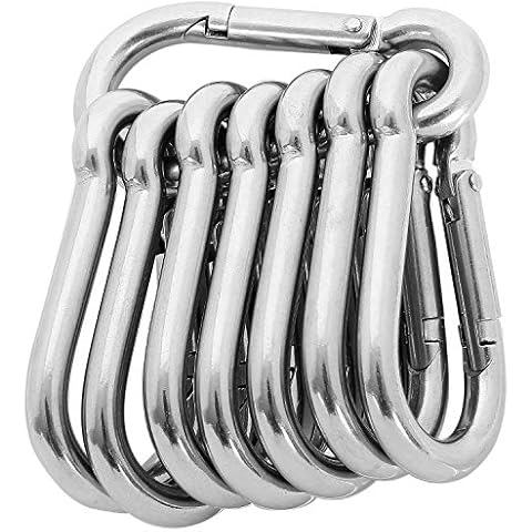 AHUNTTER 8 Pack M8 Carabiner Clip Heavy Duty Snap Hooks 304 Stainless Steel Gourd Shape Spring Snap Keyring Keychain Clips for Swing Outdoor Activity Camping Fishing Hiking Traveling Cover