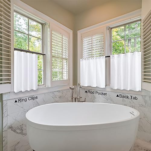 Dancurton DT-APDL-HFM-WHITE-30X24 White Kitchen Cafe Curtains 24 Inch Length For Small Window Treatments 2 Panels Set Back Tab Pocket Top Tier Curtains Semi Sheer Linen Short Bathroom Curtains thumb #6