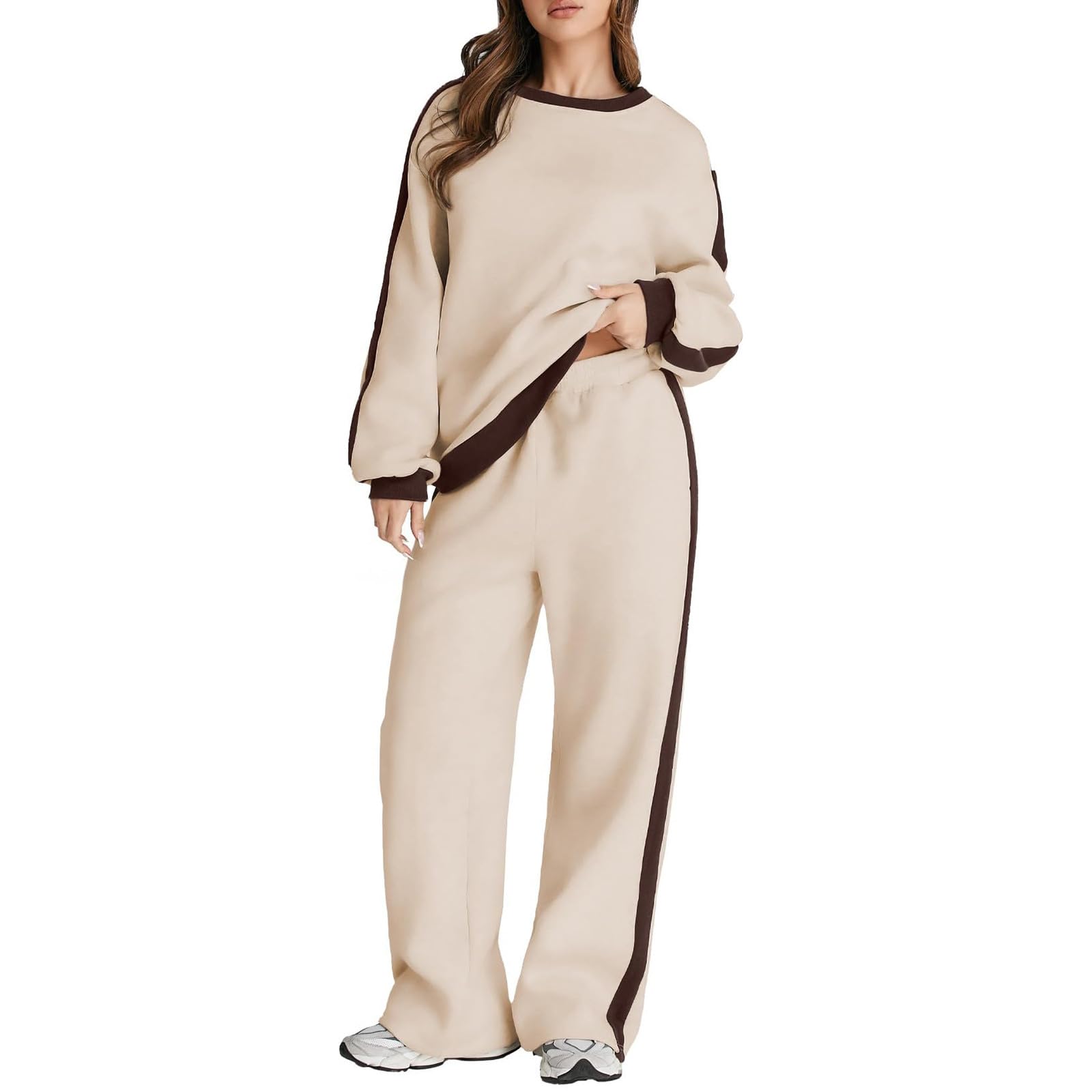 Atuendo Mujer Invierno Manga Larga Moda Tops Y Pantalones Escolar Cintura del Imperio Cuello Redondo Adaptar