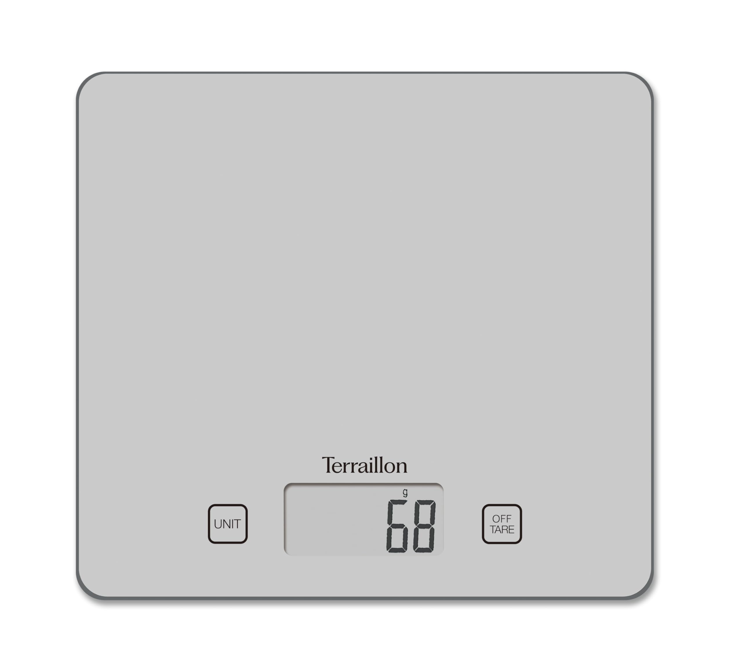 Terraillon Kitchen Scale, Tare, Liquid Conversions, Ultra-Fine, 3 kg Capacity, T1040 Detox, Silver
