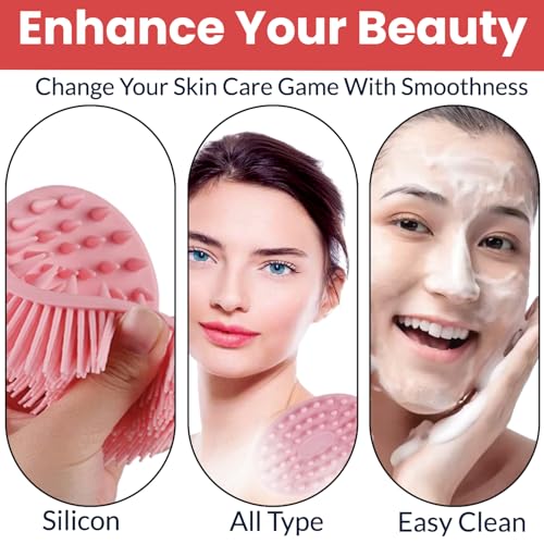 Image of TEMPERIA (1 pcs) Silicone Body Scrubber for Bathing - Exfoliator Bath Brush for Face & Body Wash - For Nourishing Cleaning & Exfoliating Skin - Lather Boosting Ergonomic No-Slip Handle for Men & Women (Random Colors) (MN01)