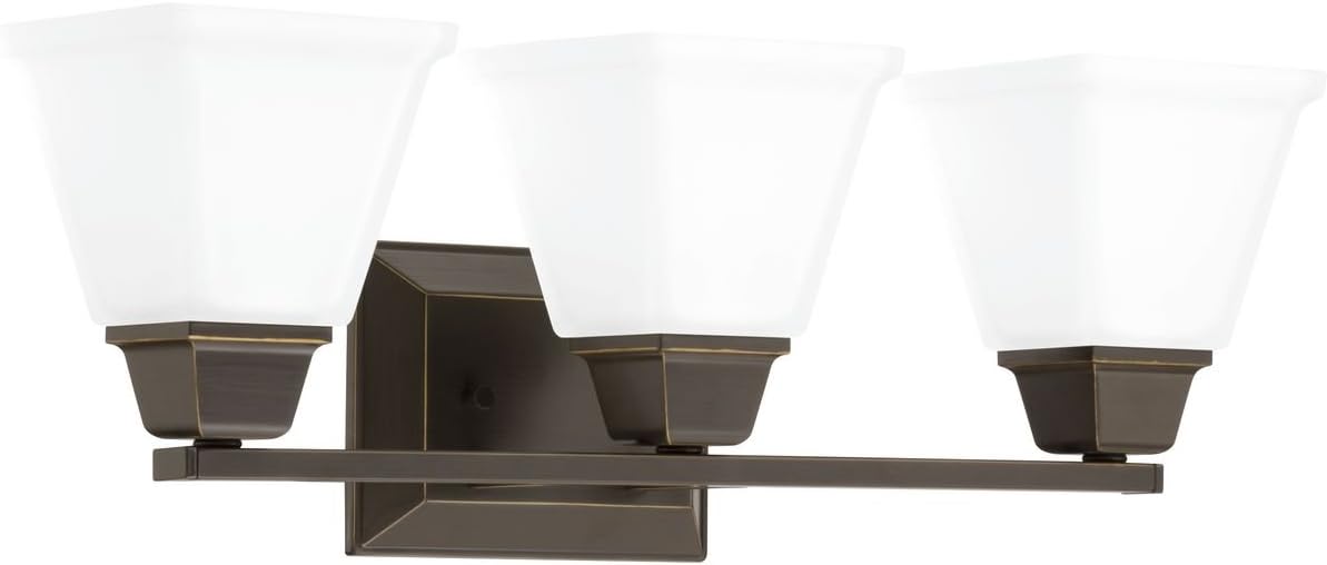 Progress Lighting Clifton Heights Collection 3-Light Etched Glass Craftsman Bath Vanity Light Antique Bronze, 8.38x23.00x23.00