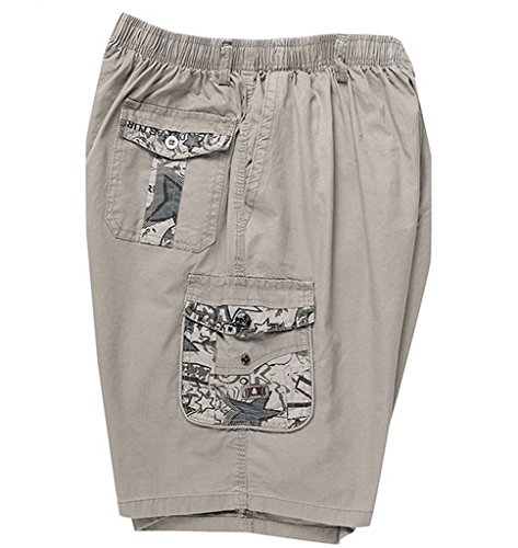 YGT Men's Cotton Full Elastic Waist Cargo Performance Baseline Loose Short Khaki