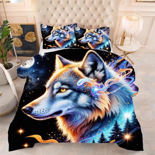 ZZXHG Edredón Estampado 3D Suave y Transpirable | Lobo Gris, Nórdico Lavable para Todas Las Estaciones, Incluye 2 Fundas de Almohada 50x75 cm, para Cama Individual f968