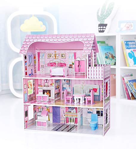 Puppenhaus aus Holz für Mädchen und Jungen ab 3 Jahren, große Puppenstube, Kinder Spielzeug aus Holz FSC 100%, mit 3… – Bild 5
