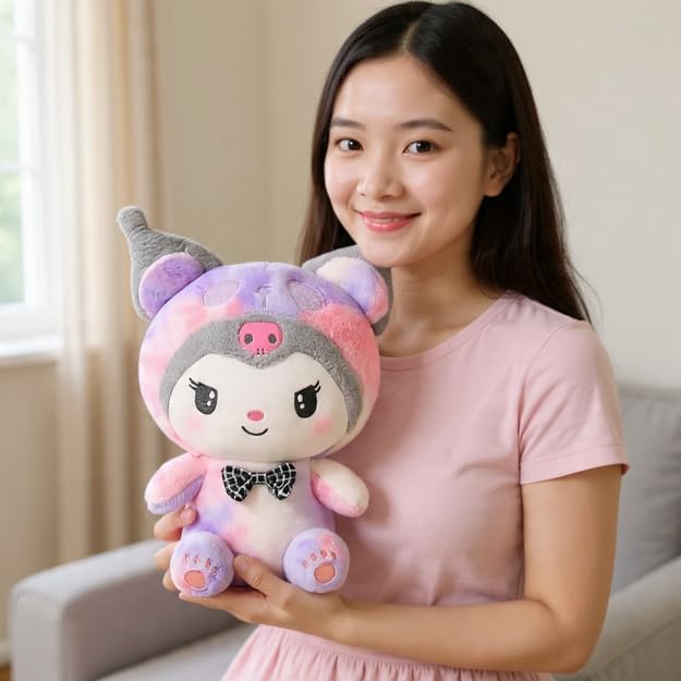 Image of Cute Plush Doll Soft Toy, Grey and Pink Tie-Dye Pattern, 30 cm