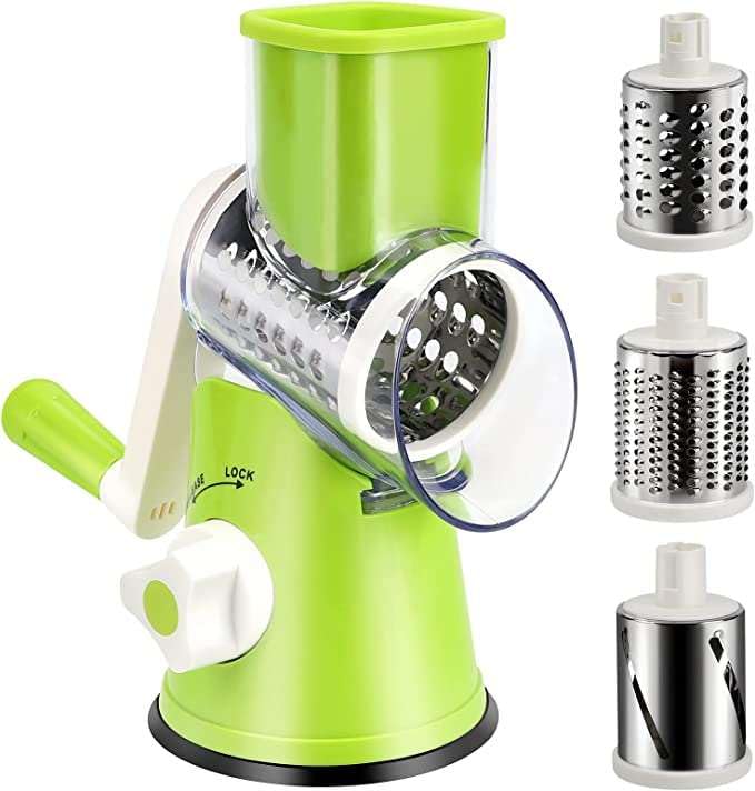 Jushay 3 In 1 Multifunctional, Rotary Cheese Grater, Cheese Grater With Handle, Cheese Shredder, Graters For Kitchen, Spinning Grater, Nut Grinder, Fruit & Chocolates, Vegetable Shredder (Green)