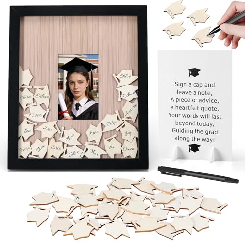 Youyole Graduation Guest Book Alternative with 50 Wooden Cap Signature Sign Book Keepsake Memory Frame with Marker Pen 2026 Graduation Guest Sign in Books for Graduate Decorations Graduate Party Favor