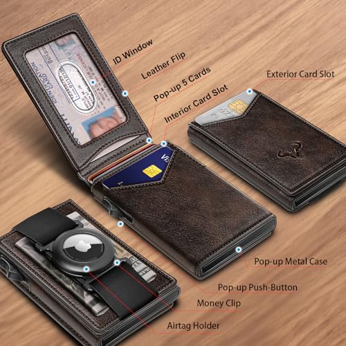 Image of BULLIANT Men Slim Leather Wallet Metal Case Money Clip-Magnetic Closure