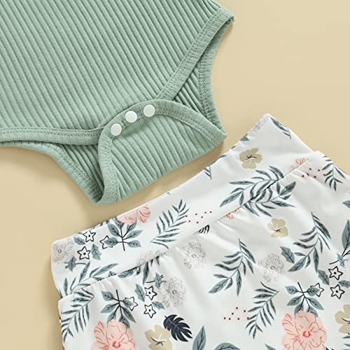 CIYCUIT Newborn Baby Girl Summer Clothes Ruffle Sleeveless Ribbed Top Bloomers Shorts Set3