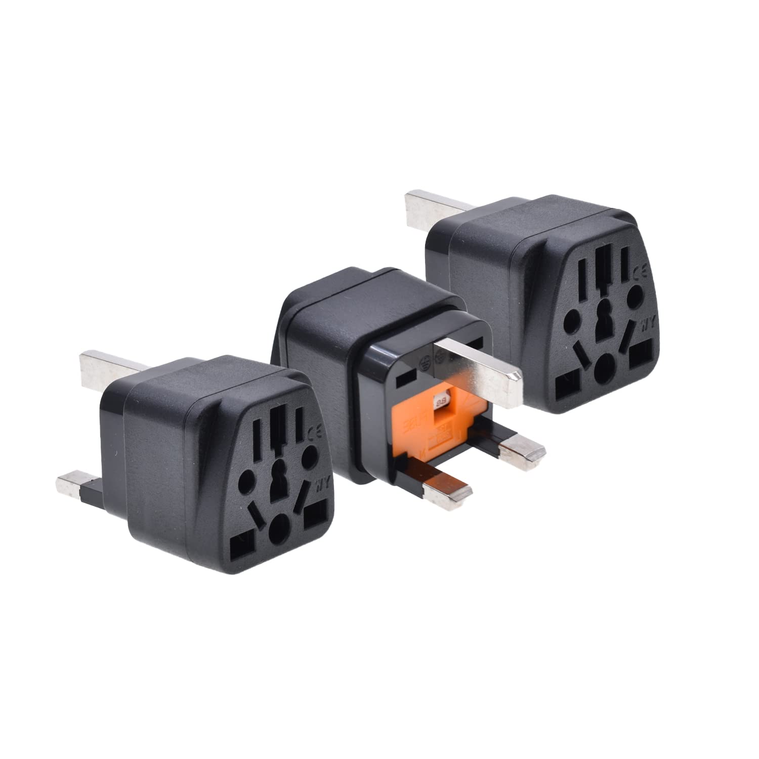 Necomi UK Travel Plug Adapter 13A with Fuse Travel Power Adapter Converter Plug, EU,AU,UK,NZ,CN,in to USA, 3 Pins Socket British Standard, Power Outlet Charger (Black-3 Pcs)