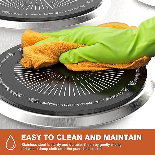 Electric Cooktop 4 Burner - 24 Inch Stainless Steel Electric Stove Top 220V, 5200W Bulit- in Electric Cooktop with 4 Ceramic Hot Plate, Overheat Protection, Knob Control, 220-240V (No Plug)