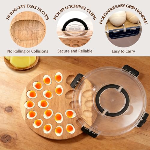 Deviled Egg Containers with Lid, 24 Holes Round Deviled Egg Platter for Party and Kitchen, Charcuterie Board Food Serving Container Holder for Countertop Carrier Supply, House Warming Gifts New Home #4