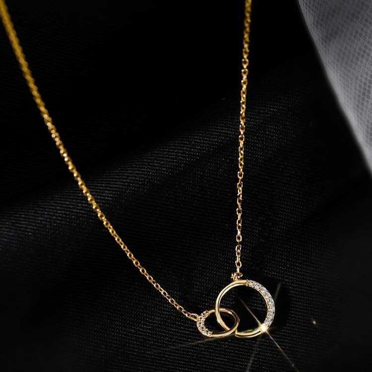 14K Gold Intertwined Circle Necklace, Double Moissanite Pendant, Beautiful Gift for Celebrations and Special Occasions4
