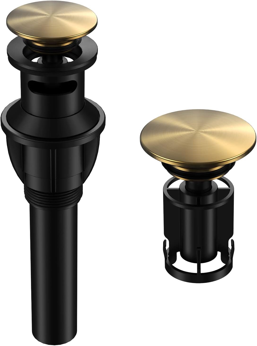Hurran Bathroom Sink Drain with Overflow and Strainer, Fits 1 3/4" Standard Drain Hole, Rapid Draining Pop-up Sink Drain Stopper Assembly for Vanity Vessel Sink, Brushed Gold