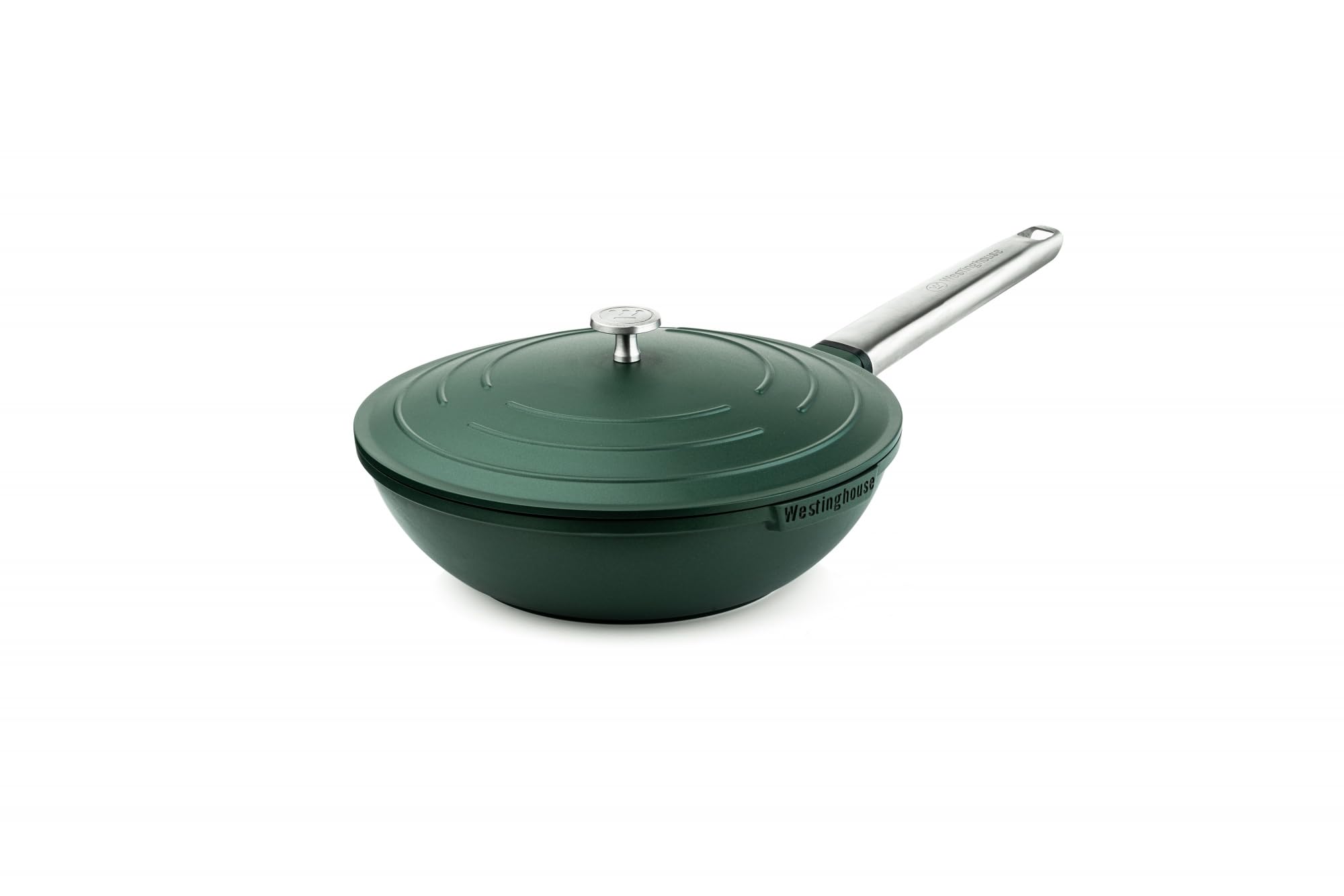 Westinghouse Performance Series Large Wok Non Stick - 28cm Induction Wok with Lid - Lightweight Cast Aluminium - for Induction Hobs All Others & Oven Proof - Stainless Steel Handle - Green WCCW0095028