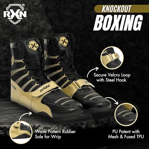 Image of RXN Boxing Shoes for Men and Women Lace Up Non Slip Rubber Sole Lightweight Mid High Top | Knockout High Top Boxing Boots for Men & Women