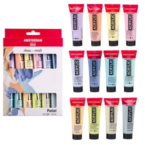 Amsterdam Acrylfarbenset 12 x 20ml Sanfte Pastelltöne Hohe Farbkraft Gleichmäßige Viskosität Umweltfreundliche Verpackung Für Künstler Hobbyisten Studenten
