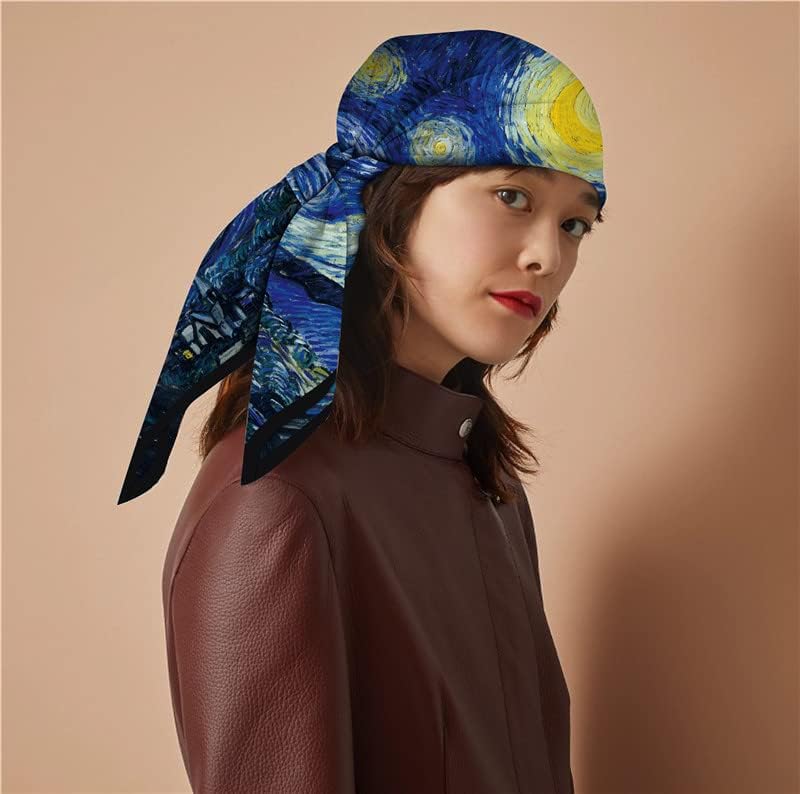 Women's Van Gogh Oil Painting Square Scarf Fashion Literary Imitation Silk HairBand2